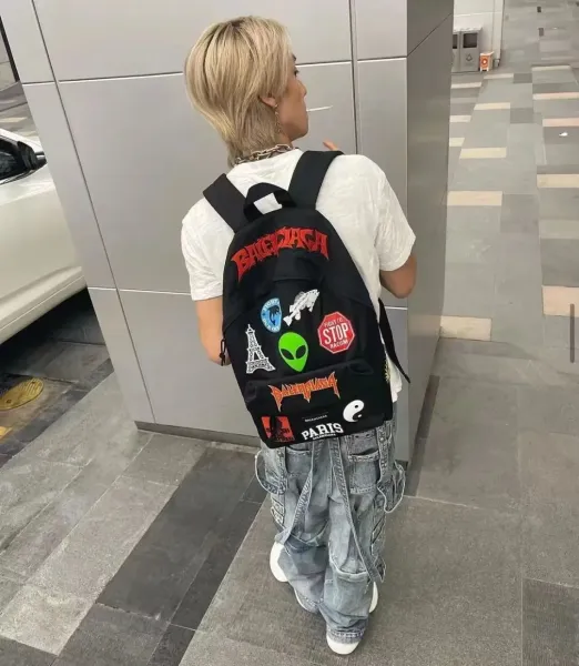 Balenciaga x Various Artists Sticker-Decorated Black Backpack - 14