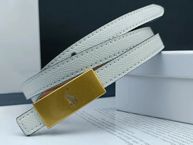 Unbranded Belts Stitched belt with rectangular gold-tone buckle and equestrian emblem product detail image 14