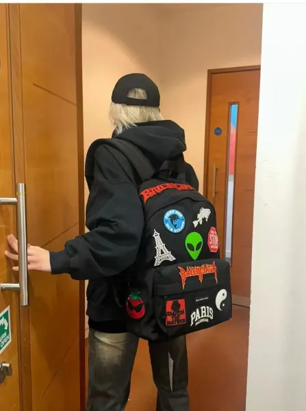 Balenciaga x Various Artists Sticker-Decorated Black Backpack - 24