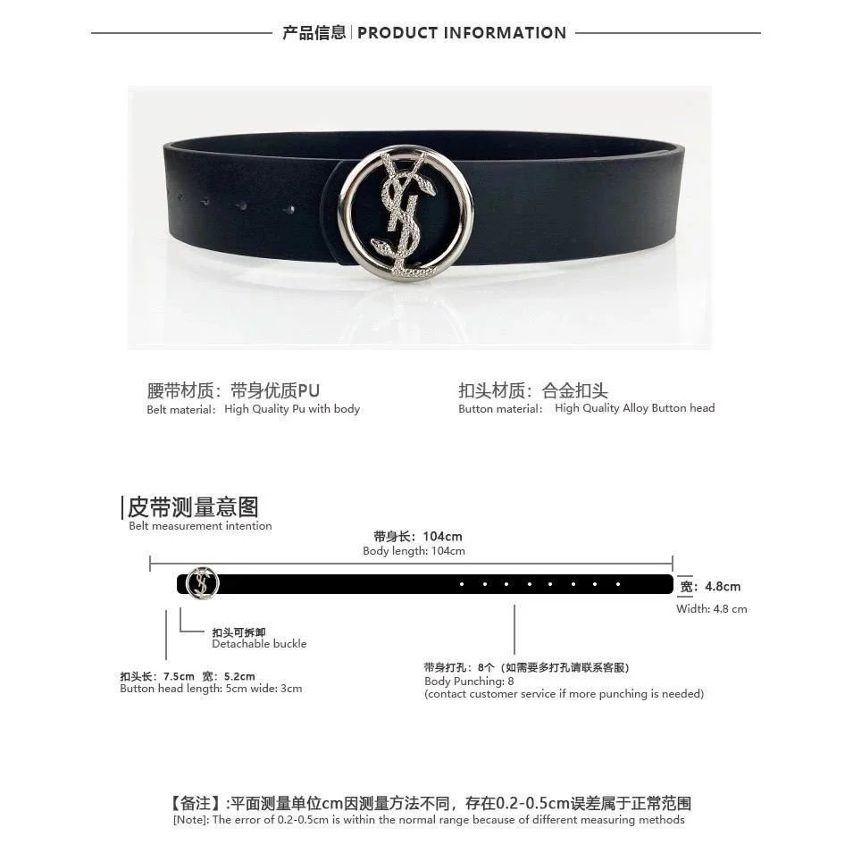 Saint Laurent Black PU Leather Belt with YSL Monogram Buckle