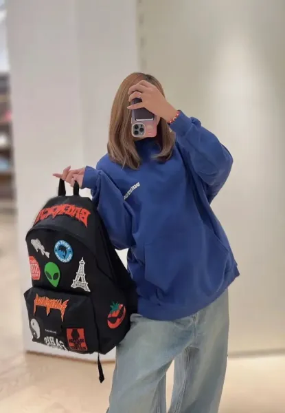 Balenciaga x Various Artists Sticker-Decorated Black Backpack - 22
