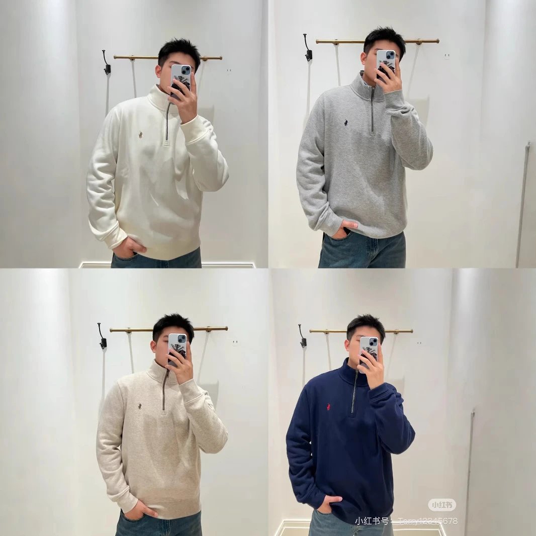 （BestQua&hellip;）美式保罗RL小马刺绣半拉链男女同款立领长袖针织外贸卫衣 - 132475