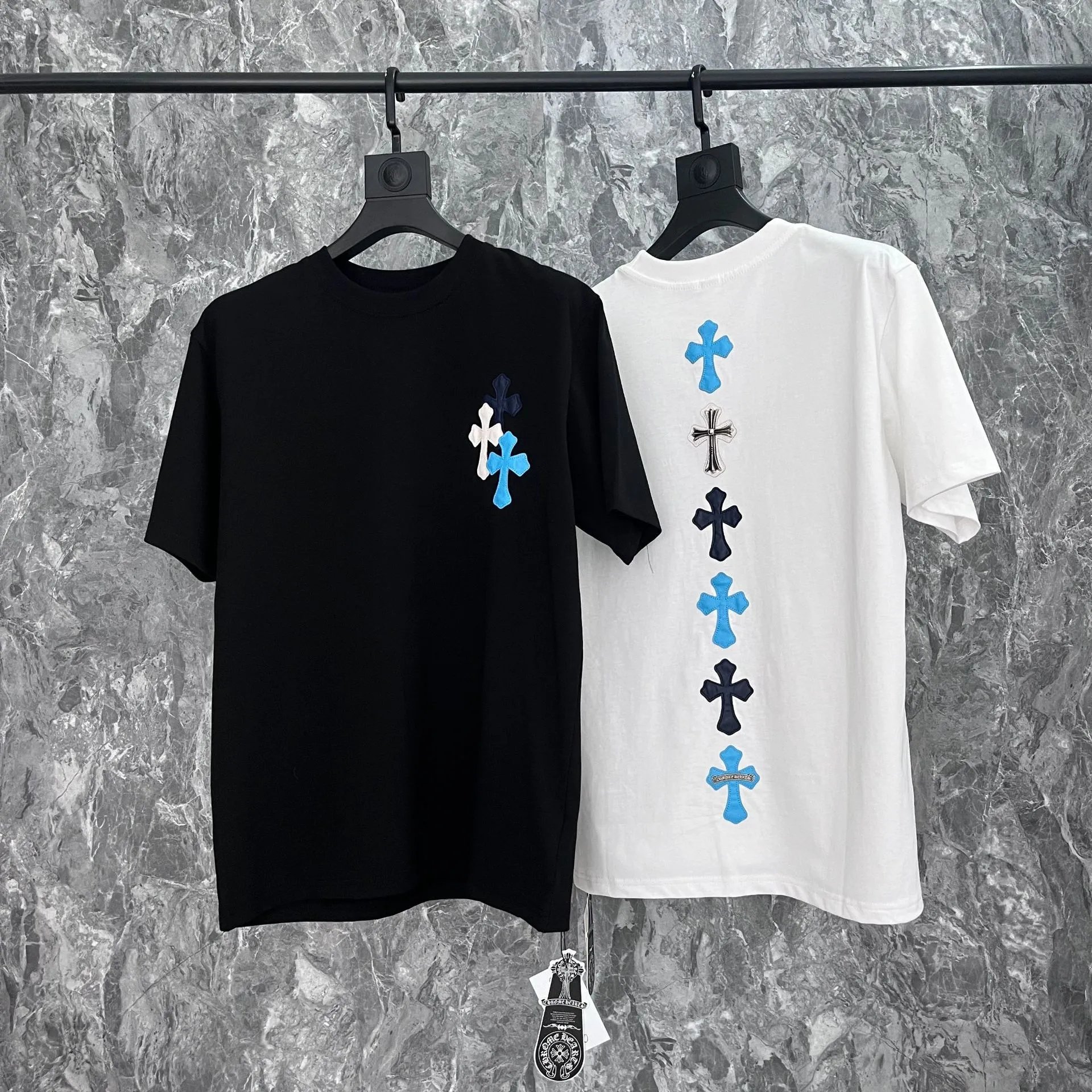 Chrome Hearts Pink Cross Logo T-Shirt Black - 12