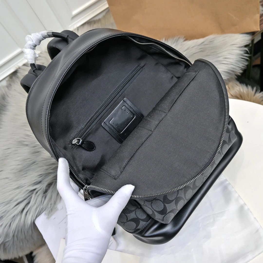 Coach Signature Monogram Gray Black Casual Backpack - 9