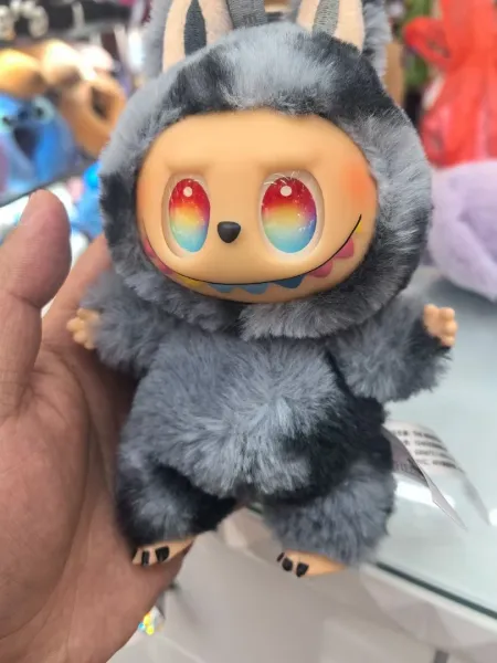 Molly x Labubu Plush Toy Gray Rainbow Eyes Collectible Figure - 1