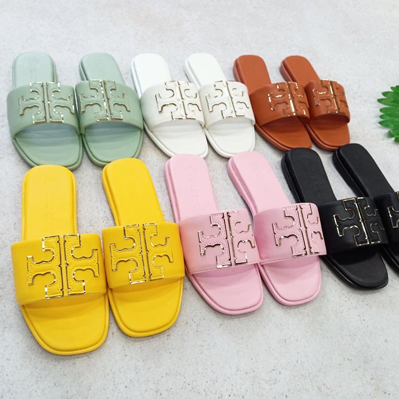 TB拖鞋女夏季新款一字拖沙滩休闲皮革凉拖 women slipper - 131367