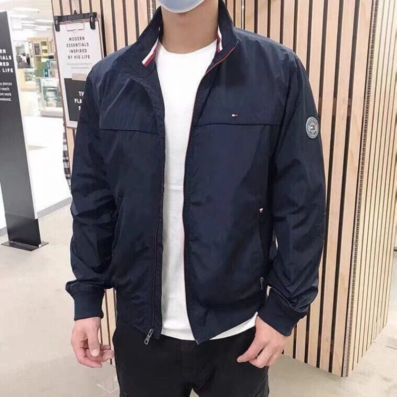 春秋款Tommy汤米男士休闲百搭刺绣别章立领夹克外套一件代发 - 131516