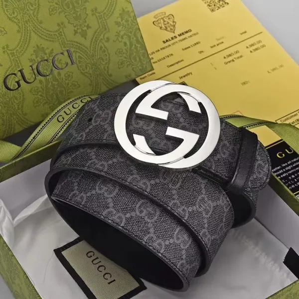 Gucci GG Marmont Belt Black Gray Gold Tone Leather Belt - 5