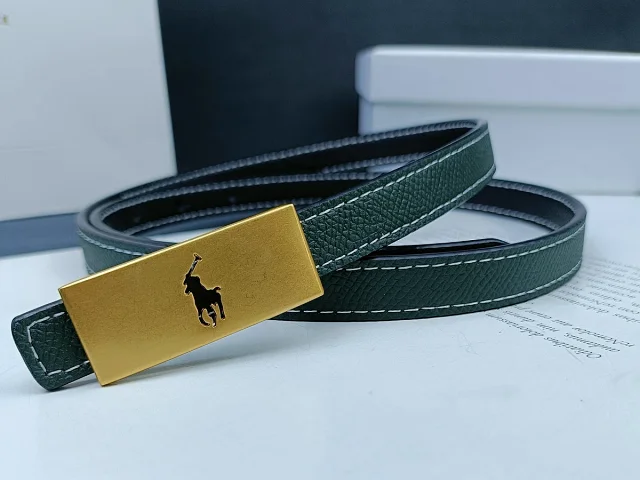 Unbranded Belts Stitched belt with rectangular gold-tone buckle and equestrian emblem product detail image 2