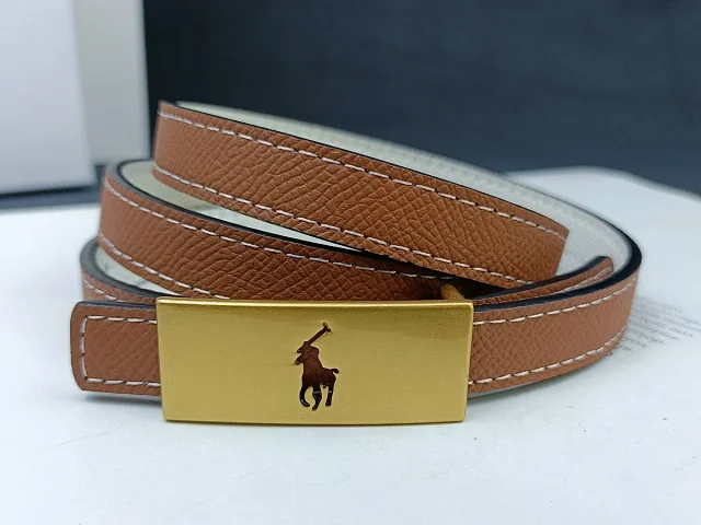 Unbranded Belts Stitched belt with rectangular gold-tone buckle and equestrian emblem product detail image 13