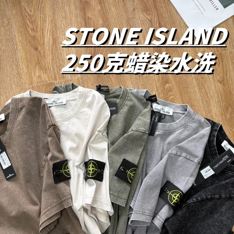 （BestQua&hellip;）STONE蜡染水洗复古做旧纯棉T恤男经典袖标徽章短袖女情侣宽 - 133640