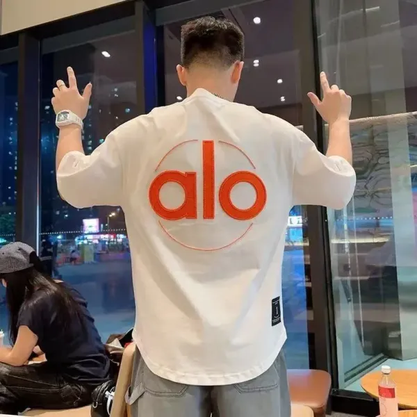 Alo Alo Logo Embroidered Back Print T-Shirt White - 5