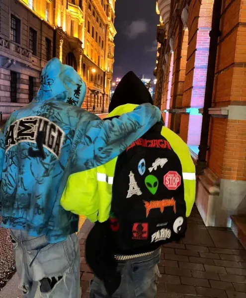 Balenciaga x Various Artists Sticker-Decorated Black Backpack - 2