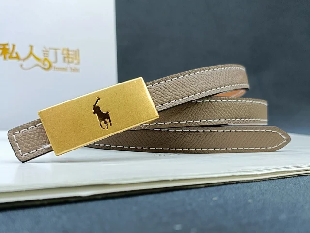 Unbranded Belts Stitched belt with rectangular gold-tone buckle and equestrian emblem product detail image 11