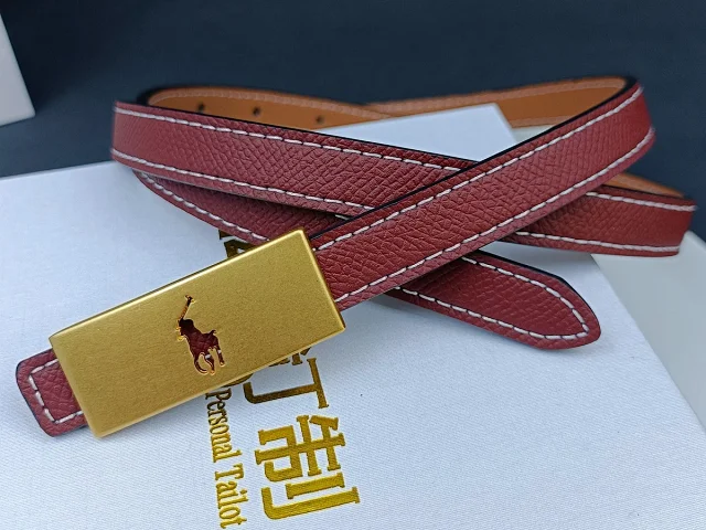Unbranded Belts Stitched belt with rectangular gold-tone buckle and equestrian emblem product detail image 12