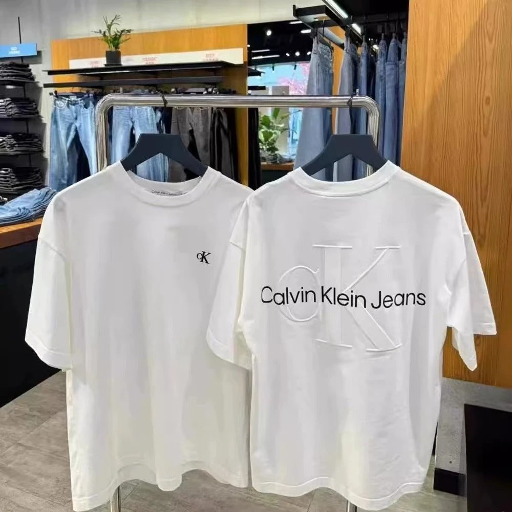 美国ck短袖Jeans夏季男女同款圆领浮雕背后大logo宽松t恤 - 133357