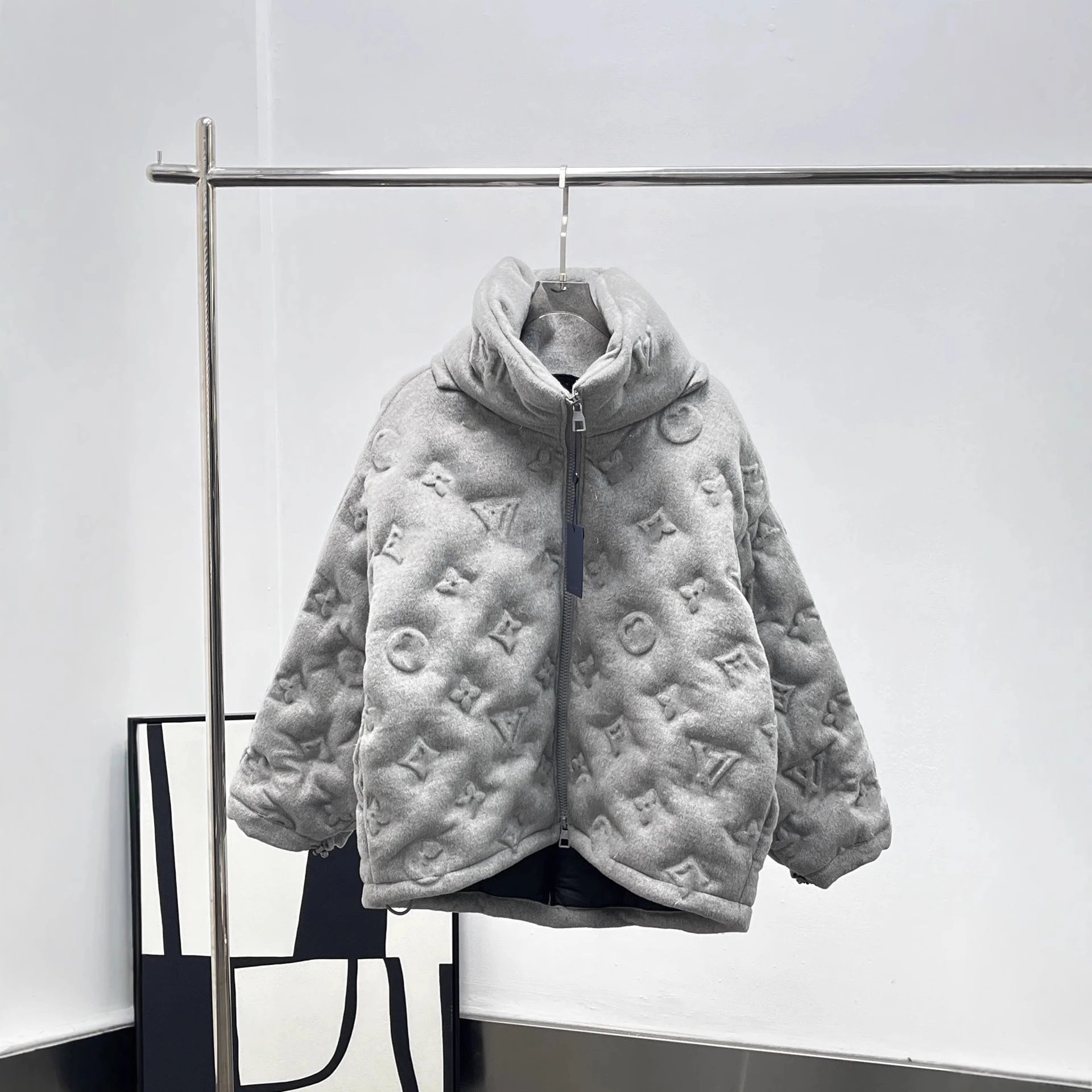 Louis Vuitton Monogram Embossed Wool Puffer Jacket Grey