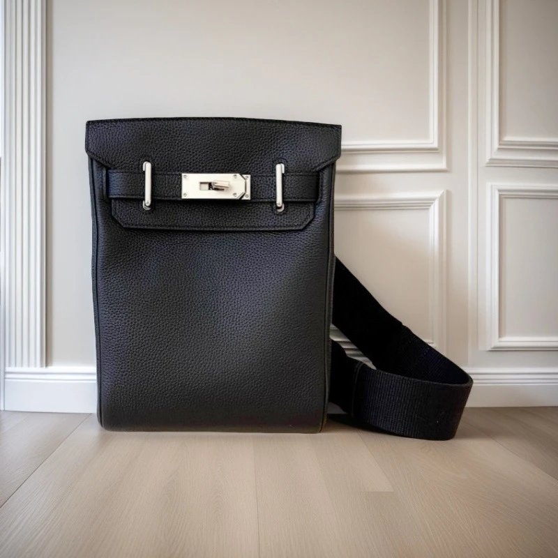 Hermes Kelly Messenger 24 Black Togo Leather