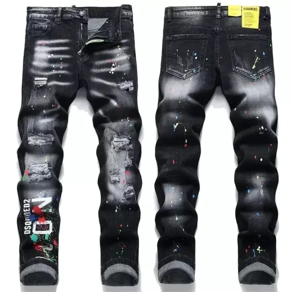 DSQUARED2 Paint-Splatter Distressed Black Jeans - 1
