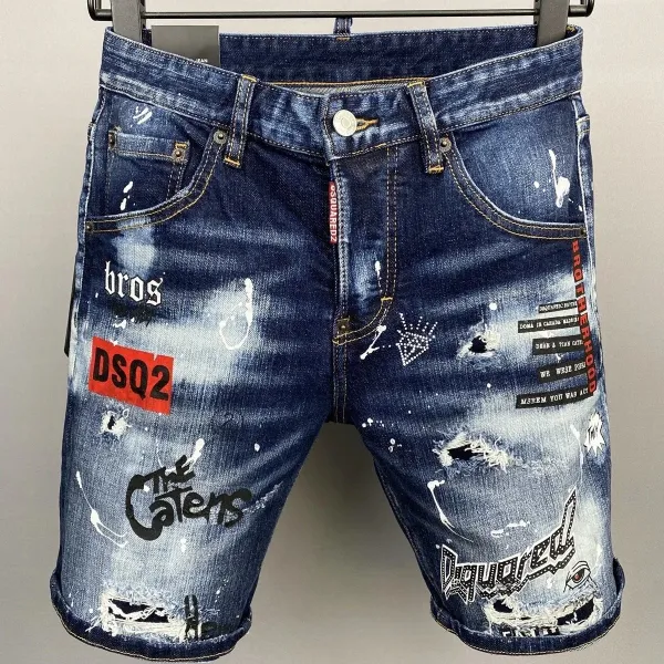 Dsquared2 Distressed Graphic Print Denim Shorts Blue - 1