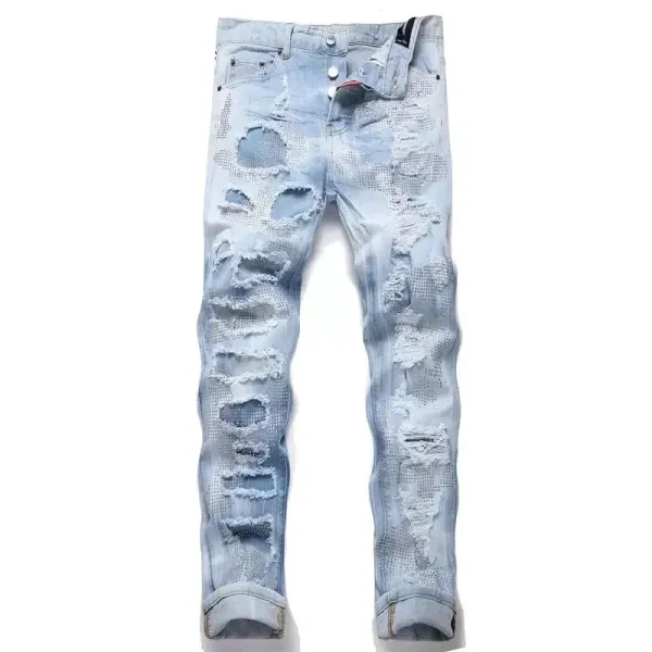 Distressed Light Wash Ripped Jeans - 1