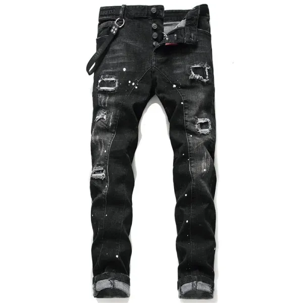 DSquared² Distressed Paint-Splatter Black Jeans - 1