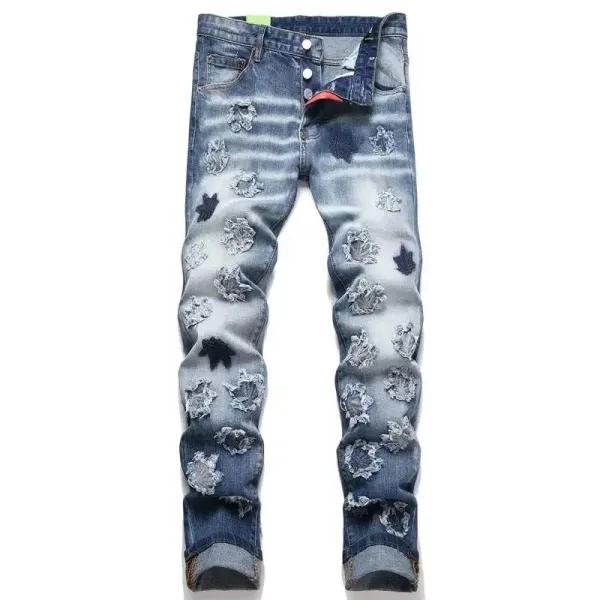 Distressed Ripped Denim Jeans Blue - 1