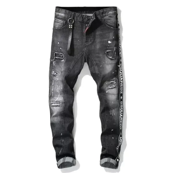 Dsquared2 Distressed Paint-Splatter Logo Stripe Jeans - 1