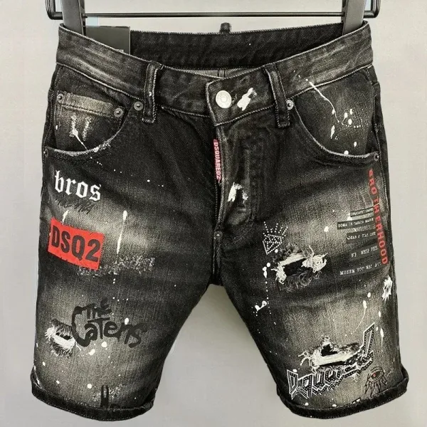 DSQUARED2 Distressed Paint-Splatter Denim Shorts Black - 1