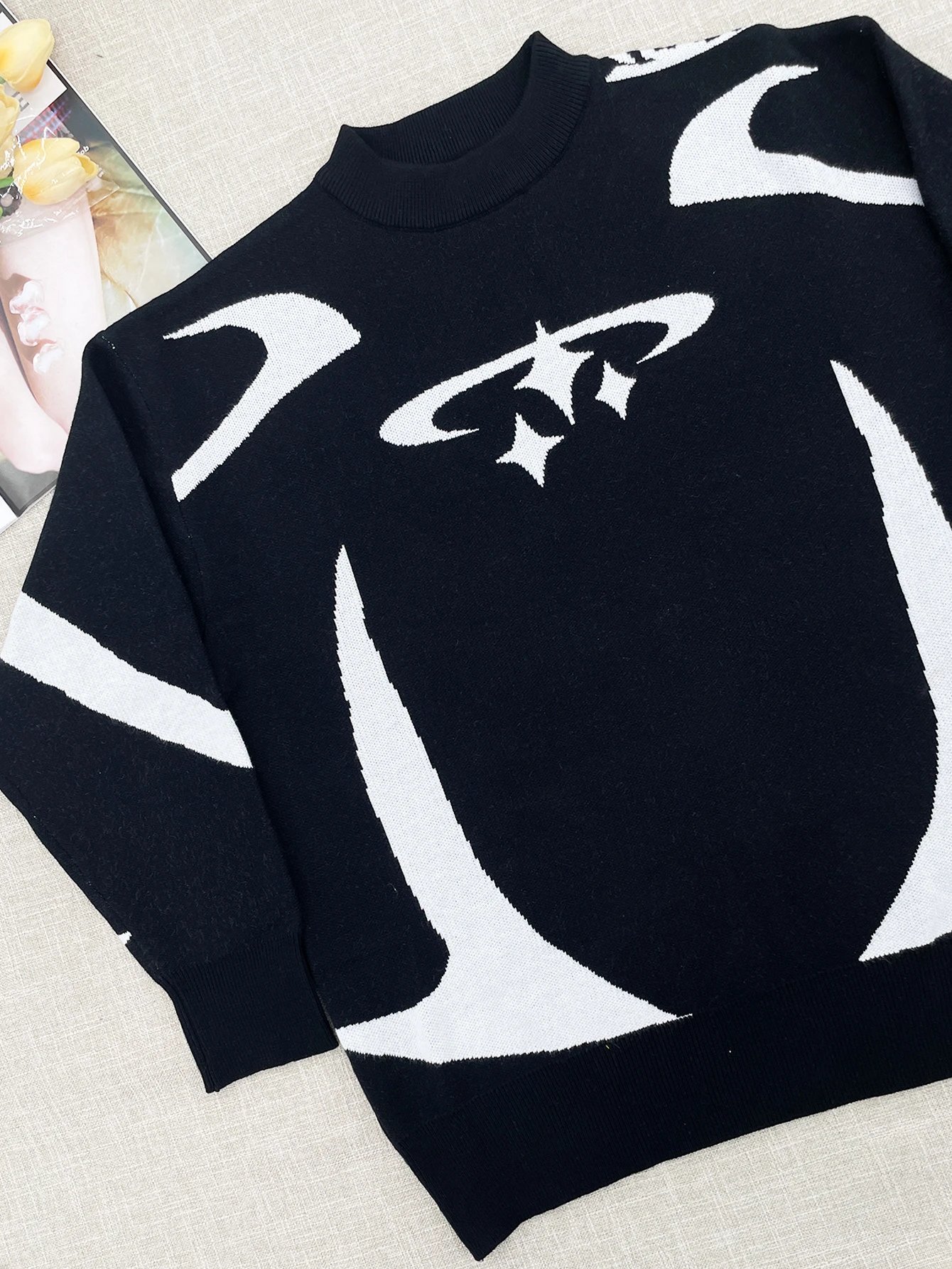 Design Floral Knit Sweater Black - 10