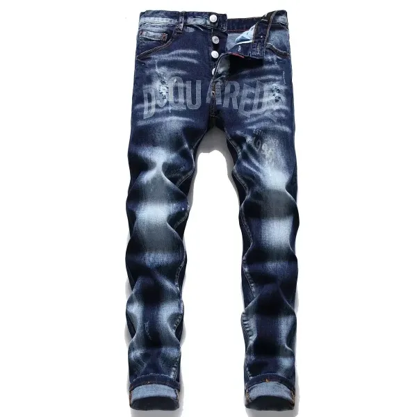 Dsquared2 Distressed Logo Print Blue Denim Jeans - 1