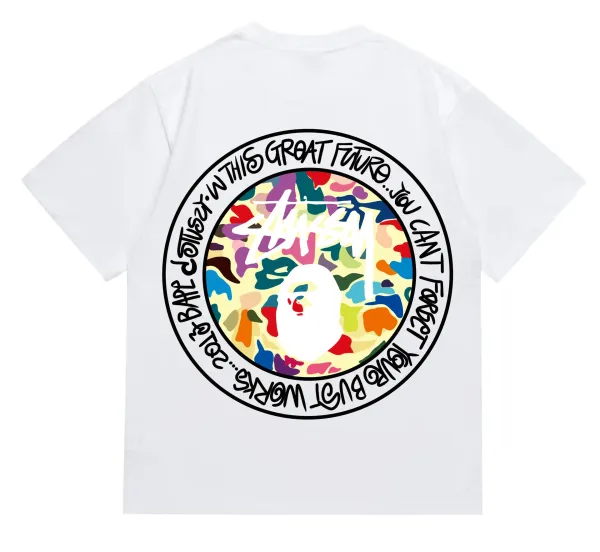 Stussy x A Bathing Ape Multicolor Camo Circle Graphic T-Shirt - 1
