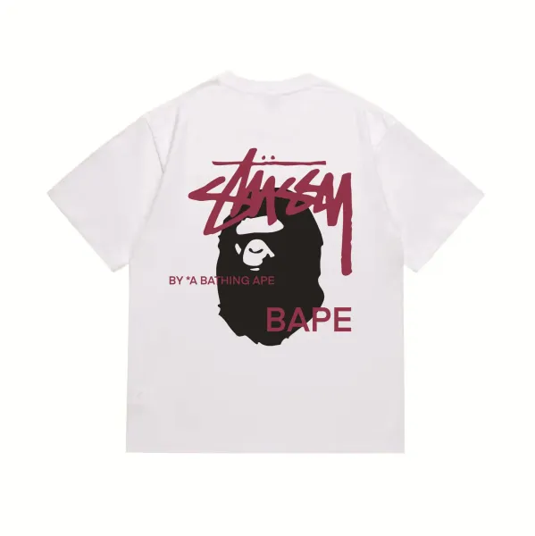 Stussy x A Bathing Ape Logo Graphic White T-Shirt - 1