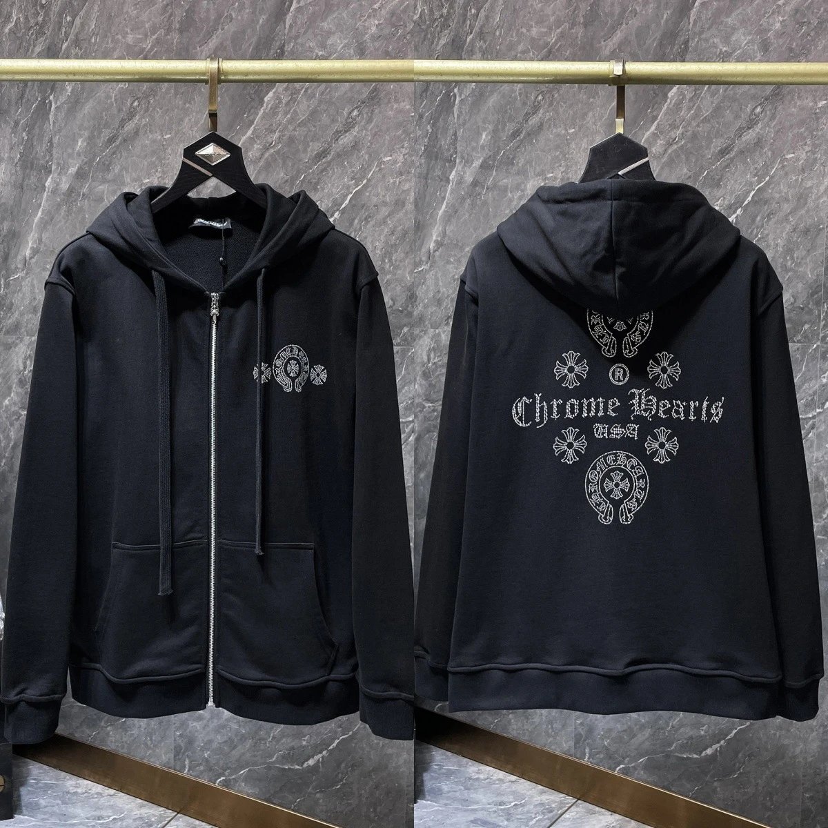 Chrome Hearts Black Embroidered Hooded Zip-Up Sweatshirt