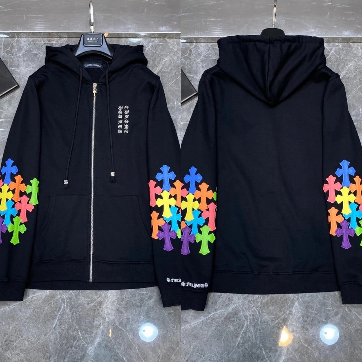 Chrome Hearts Black Embroidered Hooded Zip-Up Sweatshirt