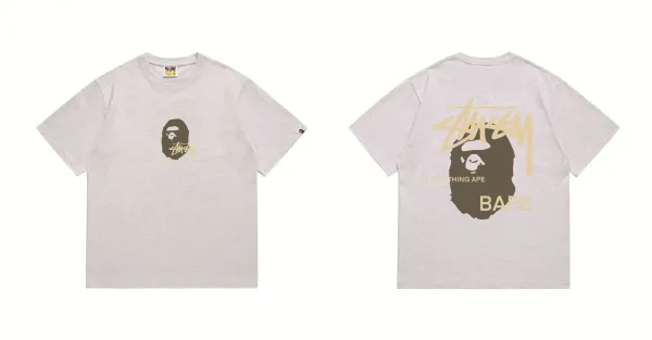 Stussy x A Bathing Ape Logo Graphic T-Shirt Gray - 1