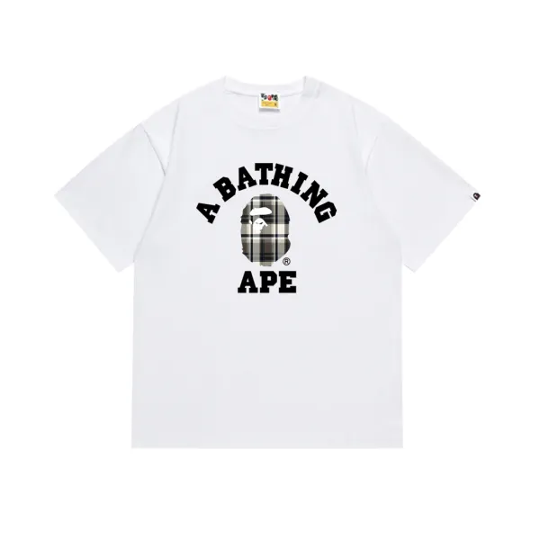 A Bathing Ape Plaid Ape Head Arch Logo White T-Shirt - 1