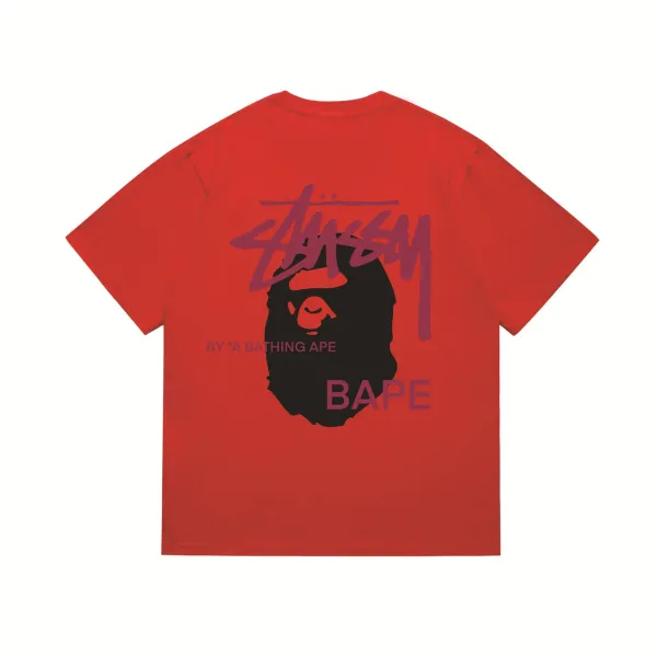 Stussy x A Bathing Ape Logo Graphic Red T-Shirt - 1
