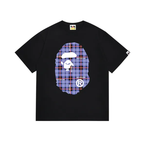 A Bathing Ape Plaid Big Ape Head Black T-Shirt - 1