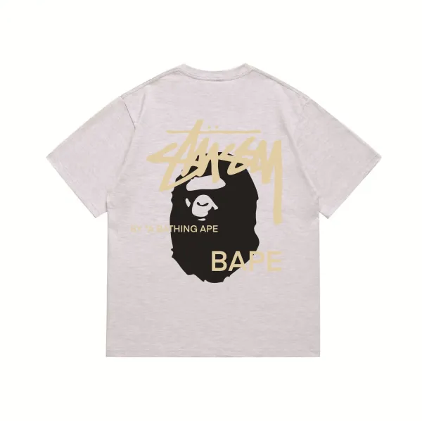 Stussy x A Bathing Ape Logo Graphic T-Shirt Light Gray - 1