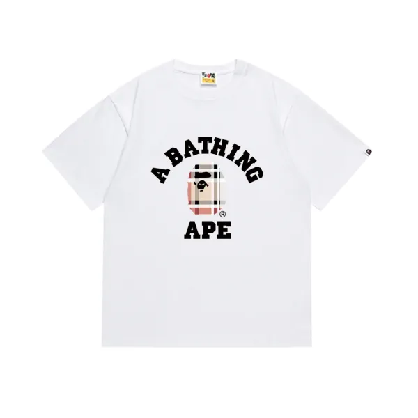 A Bathing Ape Plaid Ape Head Arch Logo White T-Shirt - 1