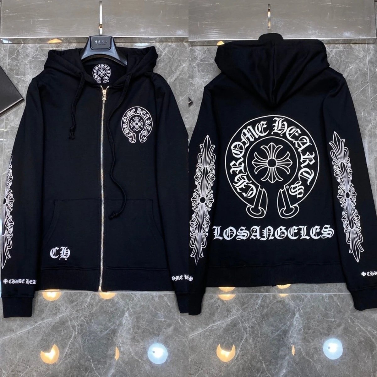 Chrome Hearts Black Embroidered Hooded Zip-Up Sweatshirt
