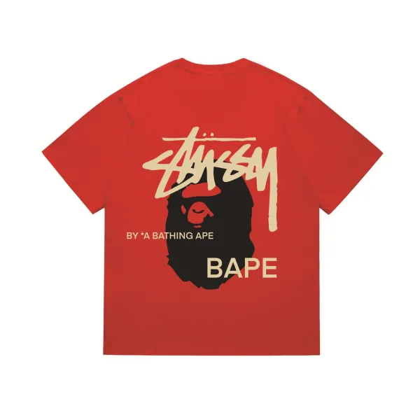 Stussy x A Bathing Ape Logo Graphic Red T-Shirt - 1