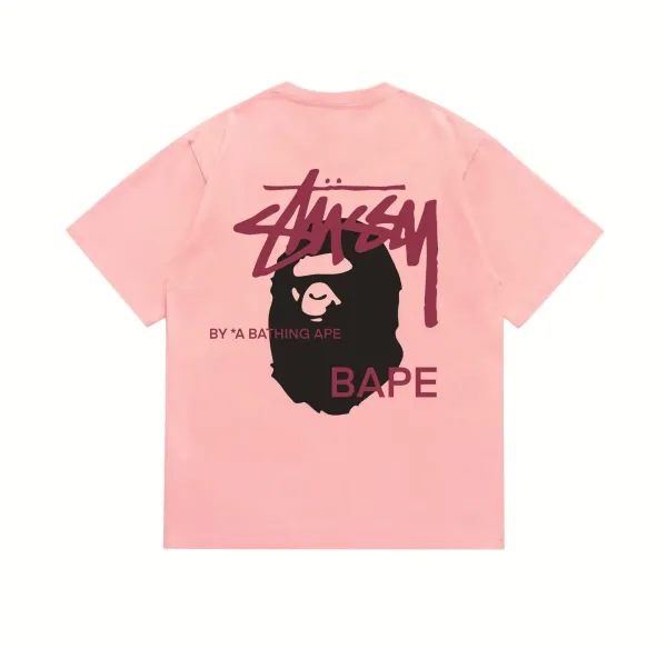 Stussy x A Bathing Ape Graphic Tee Pink T-Shirt - 1