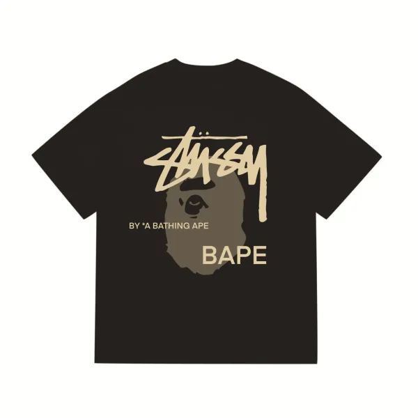 Stussy x A Bathing Ape Logo Graphic Black T-Shirt - 1
