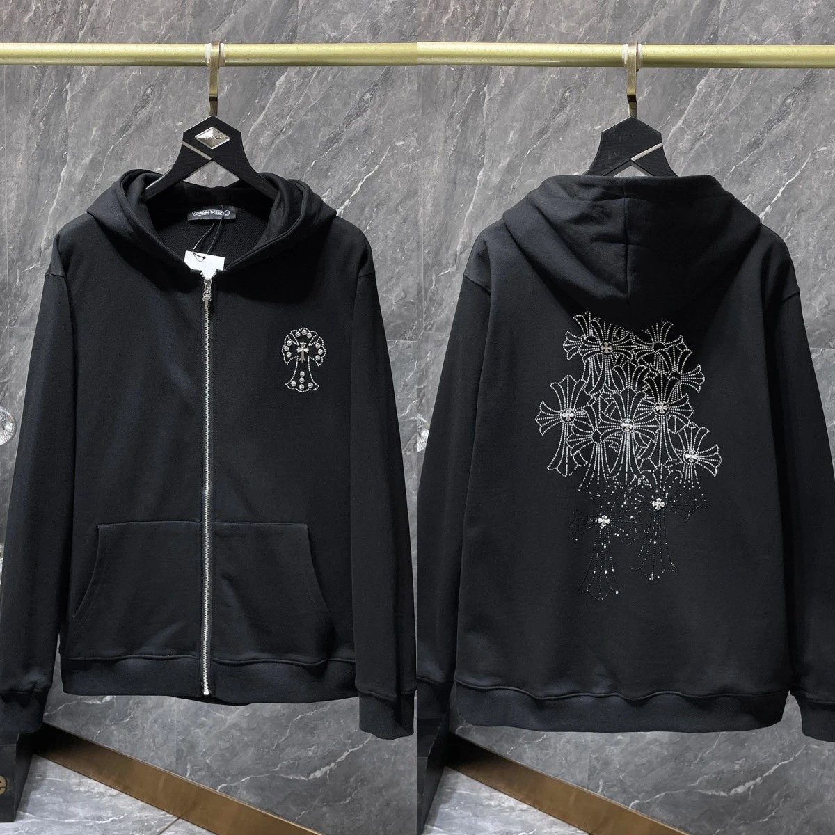 Chrome Hearts Black Embroidered Hooded Zip-Up Sweatshirt