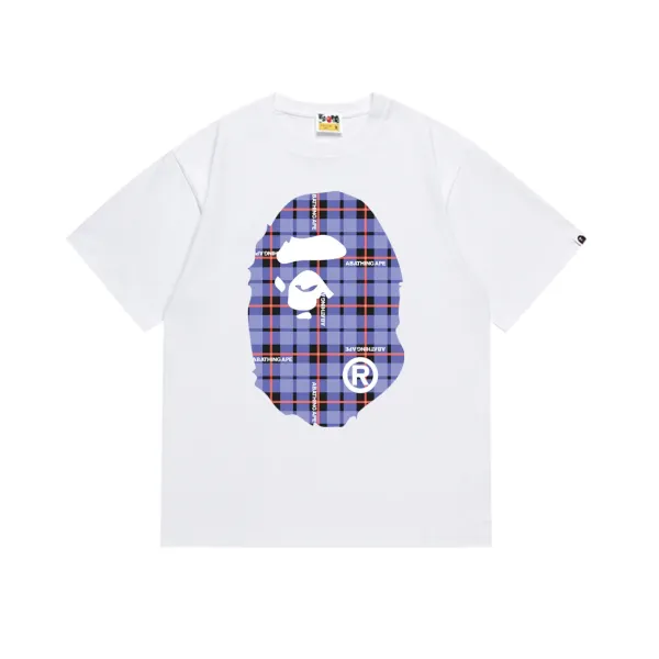 A Bathing Ape Plaid Ape Head Graphic T-Shirt White - 1