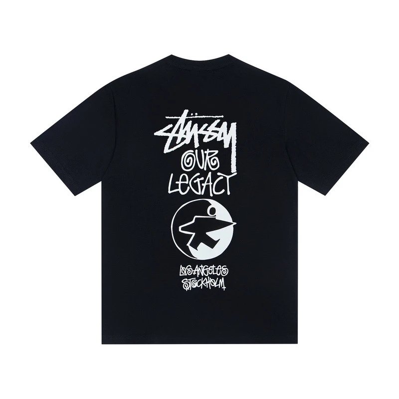 Stüssy T-Shirts Multicolor logo and skull graphic — G 5000#Black