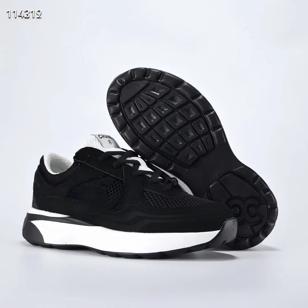 Chanel Low Top Trainer Suede Mesh Black White CC Logo G38299
