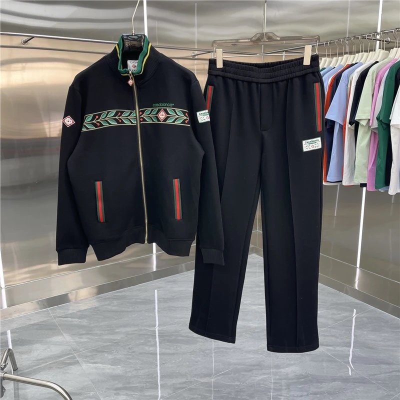 Casablanca Tracksuits Zip-up track jacket and trousers set with embroidered leaf stripe image 3